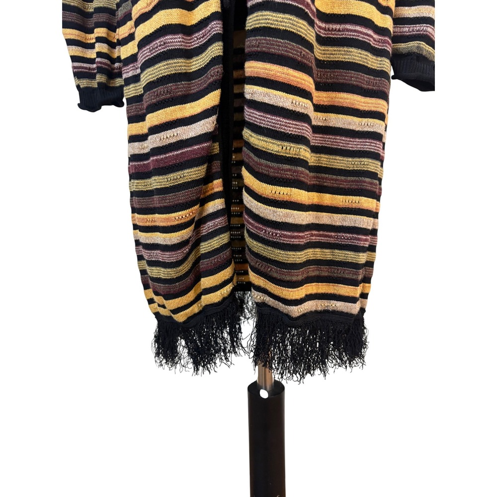 Longline Cardigan Duster Women Size M Multicolor Striped Fringe Y2k Grunge Boho - Picture 4 of 6